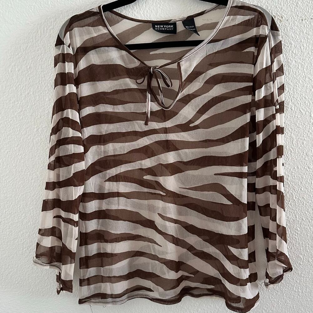 Y2k Mesh Zebra Print 90s Sheer Top Brown Size XL